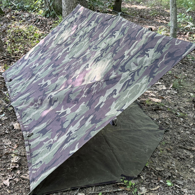 Woodland Camo Oilcloth Bushcraft Tarp