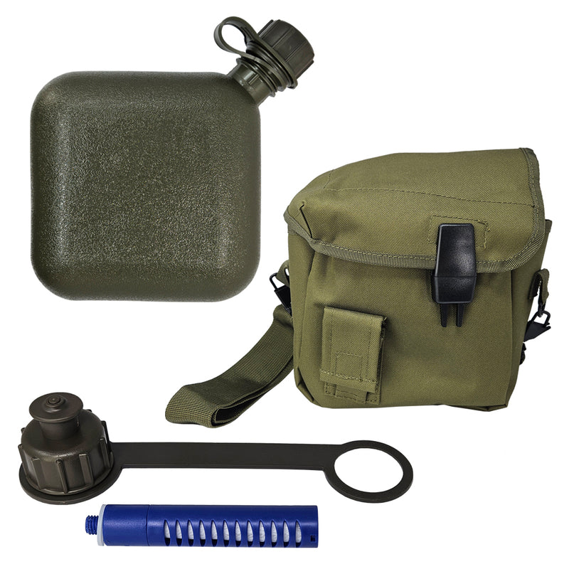 Load image into Gallery viewer, Green canteen with carrying case and water filter on a white background
