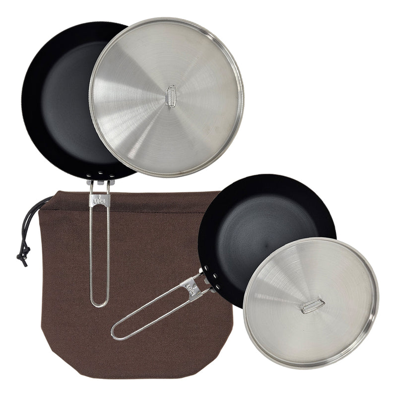 Load image into Gallery viewer, 8&quot; &amp; 10&quot; Carbon Skillets with Lids &amp; Bag COMBO

