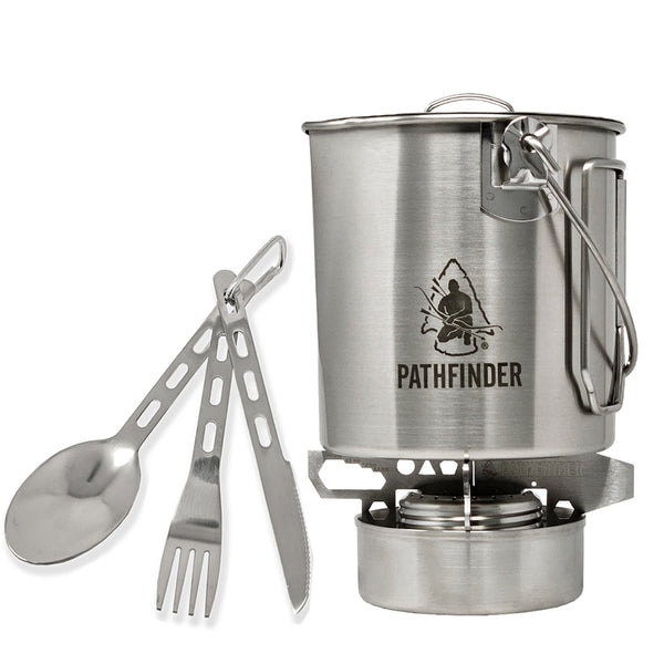 CretFine 304 Stainless Steel Camping Cookware Set with Portable