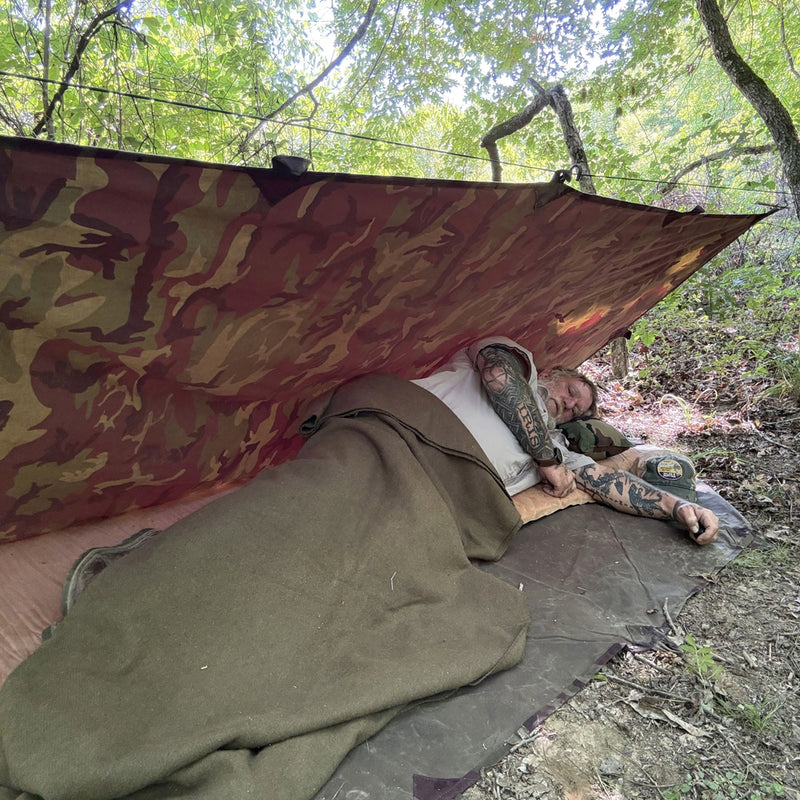 Woodland Camo Oilcloth Bushcraft Tarp
