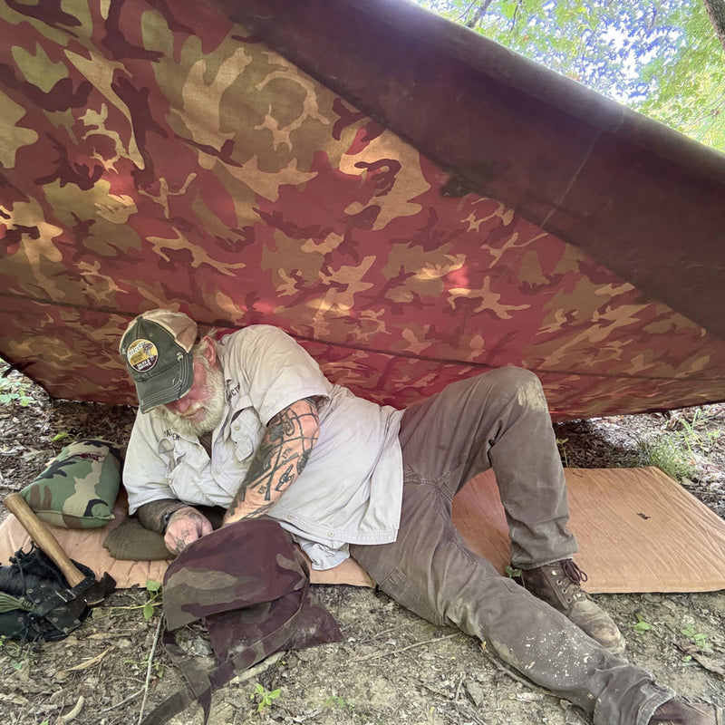 Woodland Camo Oilcloth Bushcraft Tarp
